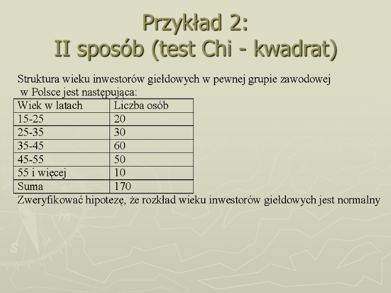 Przykład 2: II sposób (test Chi - kwadrat)